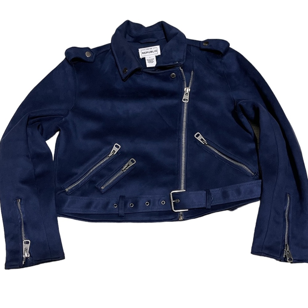 Blue Faux Suede Moto Jacket Size Large